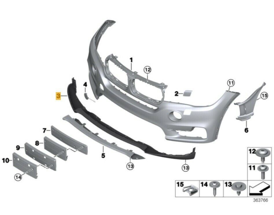 NEW GENUINE BMW X5 F15 FRONT BUMPER LOWER SCHWARZ TRIM PANEL WITH PDC 51117397413 - Image 2