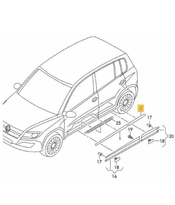 NEW GENUINE VW TIGUAN 2007-2011 REAR DOOR PRIMED MOLDING TRIM COVER LEFT N/S 5N0853753GRU - Image 2