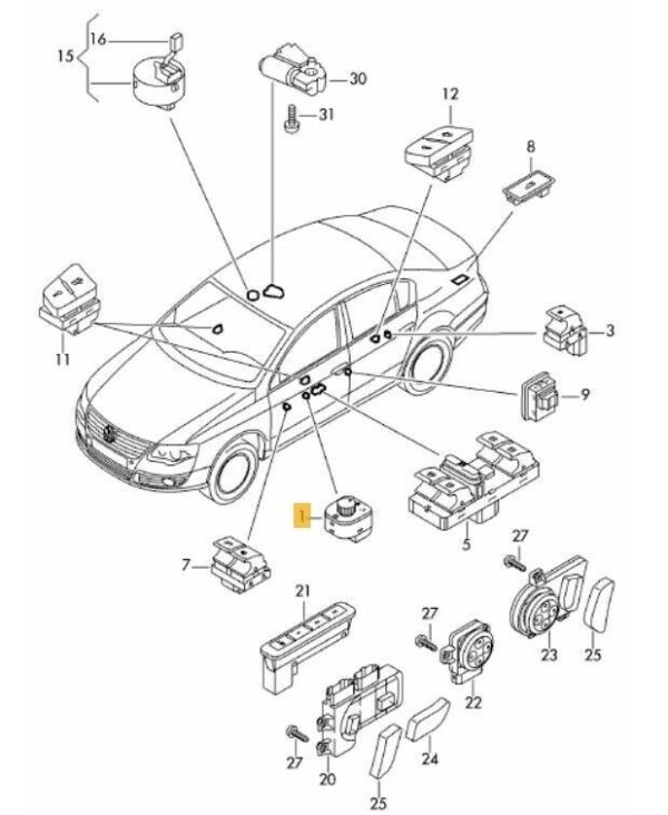 NEW GENUINE VW EOS GOLF JETTA PASSAT SHARAN TIGUAN FOLDING MIRROR CONTROL SWITCH 1K0959565JREH - Image 2