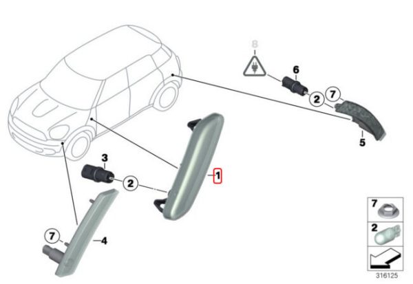 NEW OEM MINI R60 COUNTRYMAN R61 PACEMAN SIDE TURN SIGNAL YELLOW LEFT N/S 63139802567 - Image 2