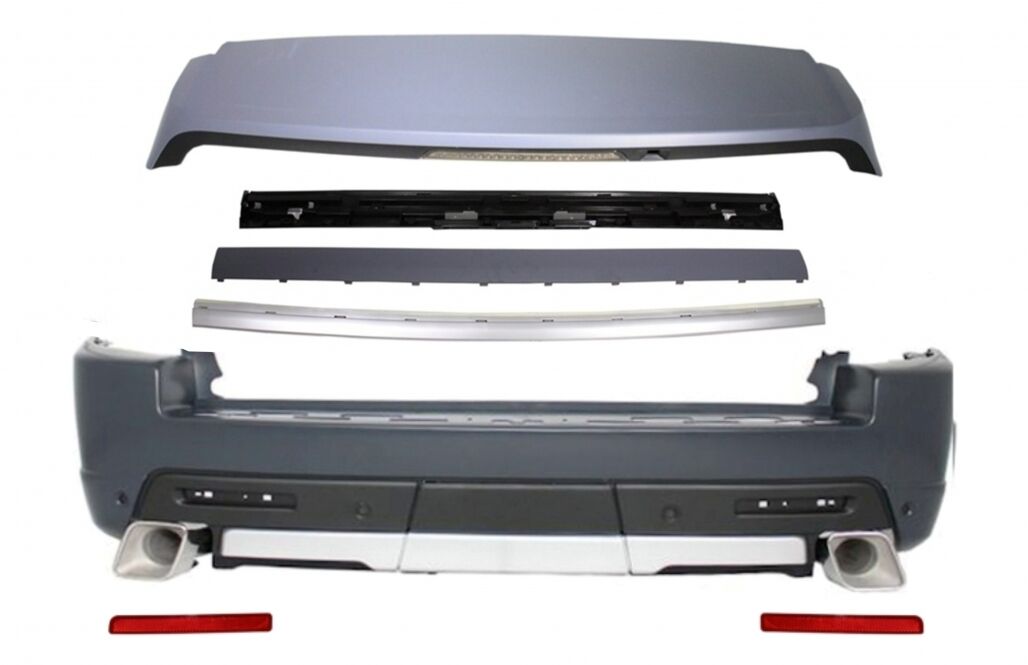 Rear Bumper with Roof Spoiler and Rear Trunk Tailgate Silver suitable for Land Rover Range Rover Sport (2005-2009) L320 Autobiography Design