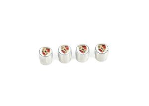 NEW GENUINE PORSCHE CRESTED SILVER TYRE VALVE CAPS SET 4PCS 99104460269