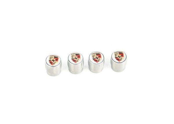 NEW GENUINE PORSCHE CRESTED SILVER TYRE VALVE CAPS SET 4PCS 99104460269