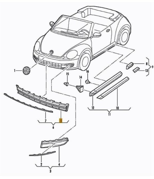 NEW GENUINE VW BEETLE 2012 - 2016 FRONT BUMPER CENTER BLACK GRILL 5C5853677G9B9 - Image 2