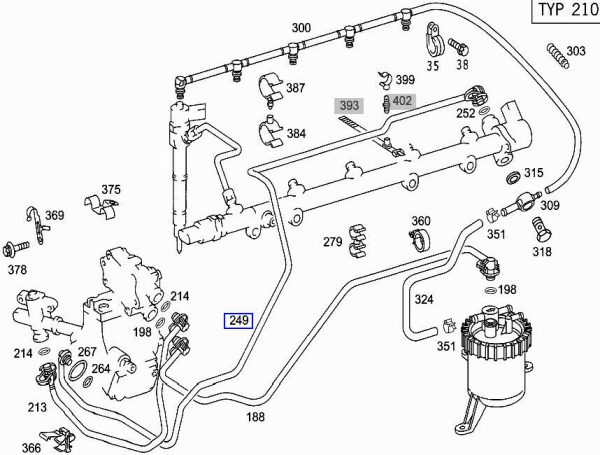 NEW GENUINE MERCEDES-BENZ OM612 270 DIESEL ENGINE - FUEL PIPE - VALVE TO PUMP A6120703332 - Image 2