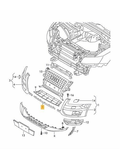 NEW GENUINE AUDI Q5 2009-2012 FRONT BUMPER CENTER LOWER CONNECTING TRIM PRIMED 8R0807661GRU - Image 2