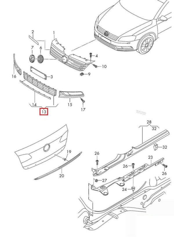 NEW GENUINE VW PASSAT B7 FRONT BUMPER GRILLE WITH CHROME MOLDING 3AA853671A9B9 - Image 3