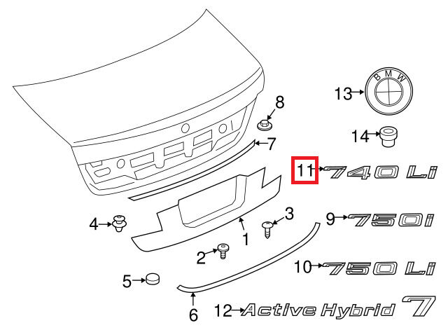 NEW GENUINE BMW 7 SERIES F01 F02 740Li REAR TRUNK EMBLEM BADGE LOGO 51147187129 - Image 3