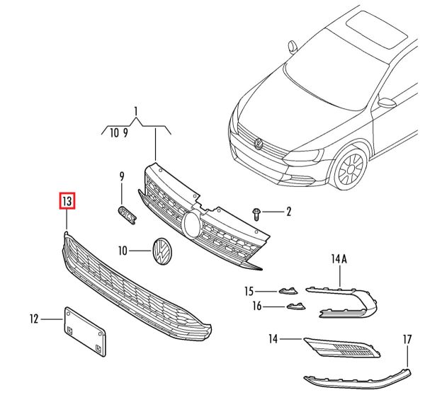 NEW GENUINE VW JETTA MK6 FRONT BUMPER LOWER CENTER BLACK GRILL 5C6853677Q9B9 - Image 2