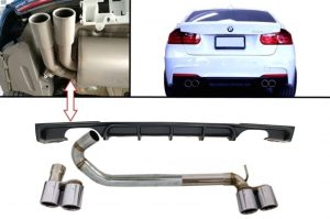 Rear Bumper Spoiler Valance Diffuser with Twin Double Exhaust Systems Muffler Tips M3 M Performance Design suitable for BMW 3 Series F30 F31 (2011-up) Limo Touring