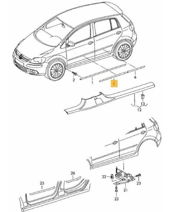 NEW GENUINE VW GOLF PLUS GOLF MK5 04-09 FRONT DOOR PRIMED MOULDING TRIM LEFT N/S 1K4853515CGRU - Image 2