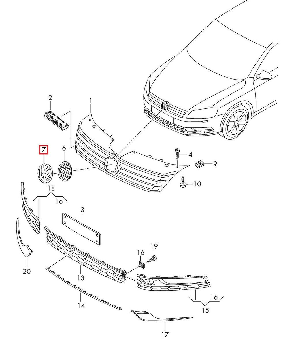 NEW GENUINE VOLKSWAGEN CC PASSAT PHAETON FRONT GRILL BADGE EMBLEM CHROME BLACK 3D0853601FJZA - Image 2