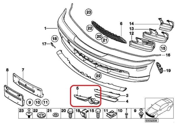 BMW GENUINE E46 1998 - 2003 COUPE CABRIO FRONT BUMPER FOG LIGHT GRILLE SET TRIM - Image 2