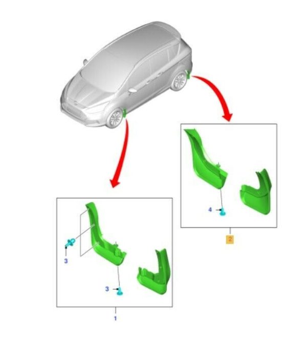 NEW GENUINE FORD B-MAX 2012- REAR WHEELS MUD FLAPS SPLASH GUARDS SET 1800023 - Image 2