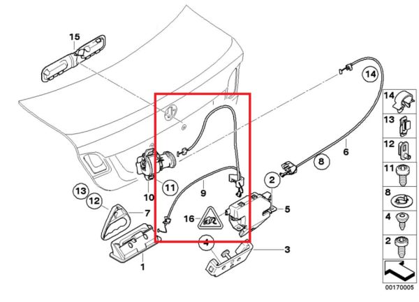 BMW NEW GENUINE 3 SERIES E90 E92 TRUNK EMERGENCY BOWDEN RELEASE CABLE 51247201607 - Image 2