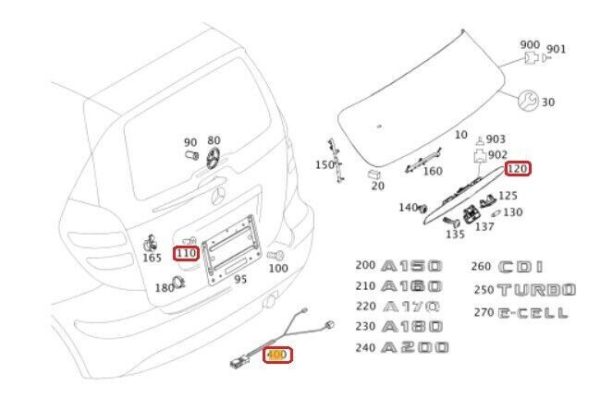 NEW GENUINE MERCEDES A CLASS W169 REAR TRUNK HANDLE STRIP WIRING HARNESS + NUTS - Image 2
