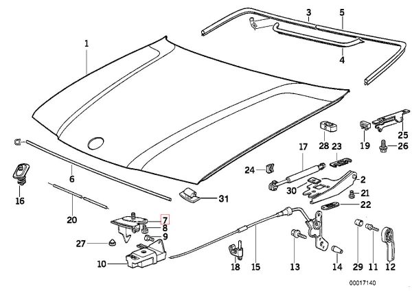NEW GENUINE BMW 3 SERIES E36 BONNET SAFETY CATCH WITH HOOD RELEASE 51238130865 - Image 2