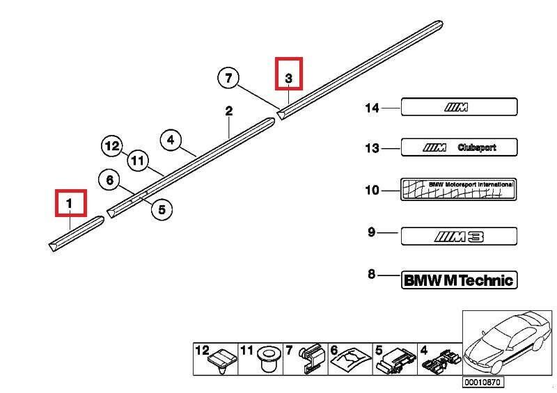 BMW NEW GENUINE E36 COUPE M TECHNIC FRONT FENDER + REAR QUARTER MOLDING LEFT N/S - Image 3