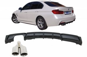 Rear Bumper Diffuser Piano Black Valance Spoiler Exhaust Muffler Tip suitable for BMW 3 Series F30 2011+ M-Performance Design Left Double Outlet