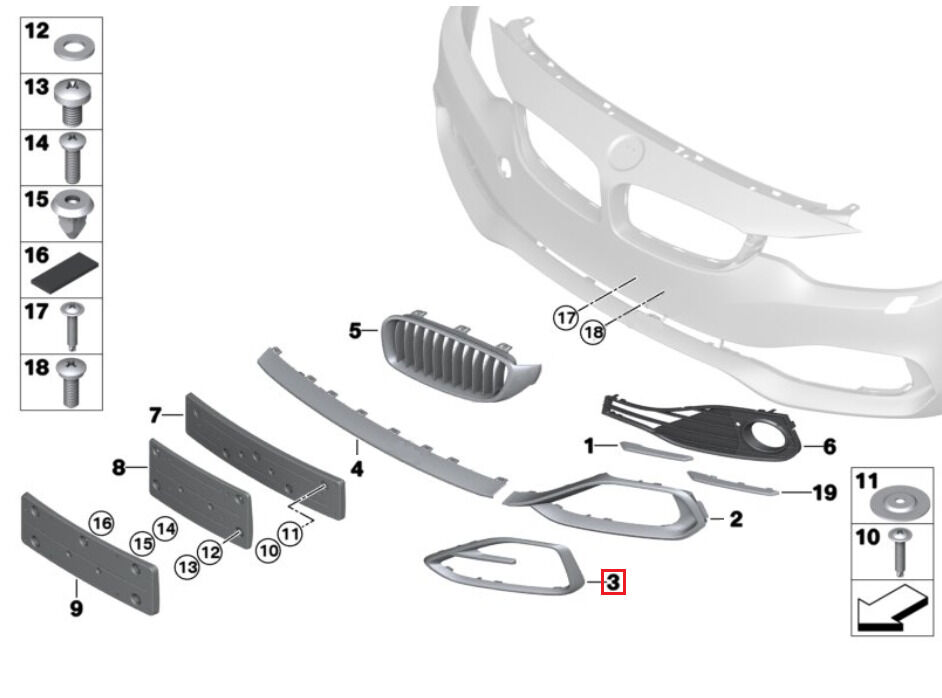 BMW GENUINE 4 SERIES F32 F33 MODERN LINE FRONT BUMPER COVERING TRIM LEFT N/S 51117294843 - Image 2