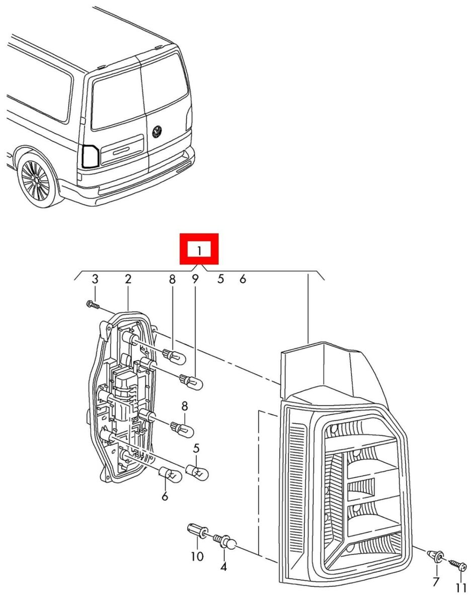 NEW GENUINE VOLKSWAGEN TRANSPORTER T6 15- REAR TAIL LIGHTS LEFT N/S + RIGHT O/S 7E0945096T+7E0945095T - Image 2