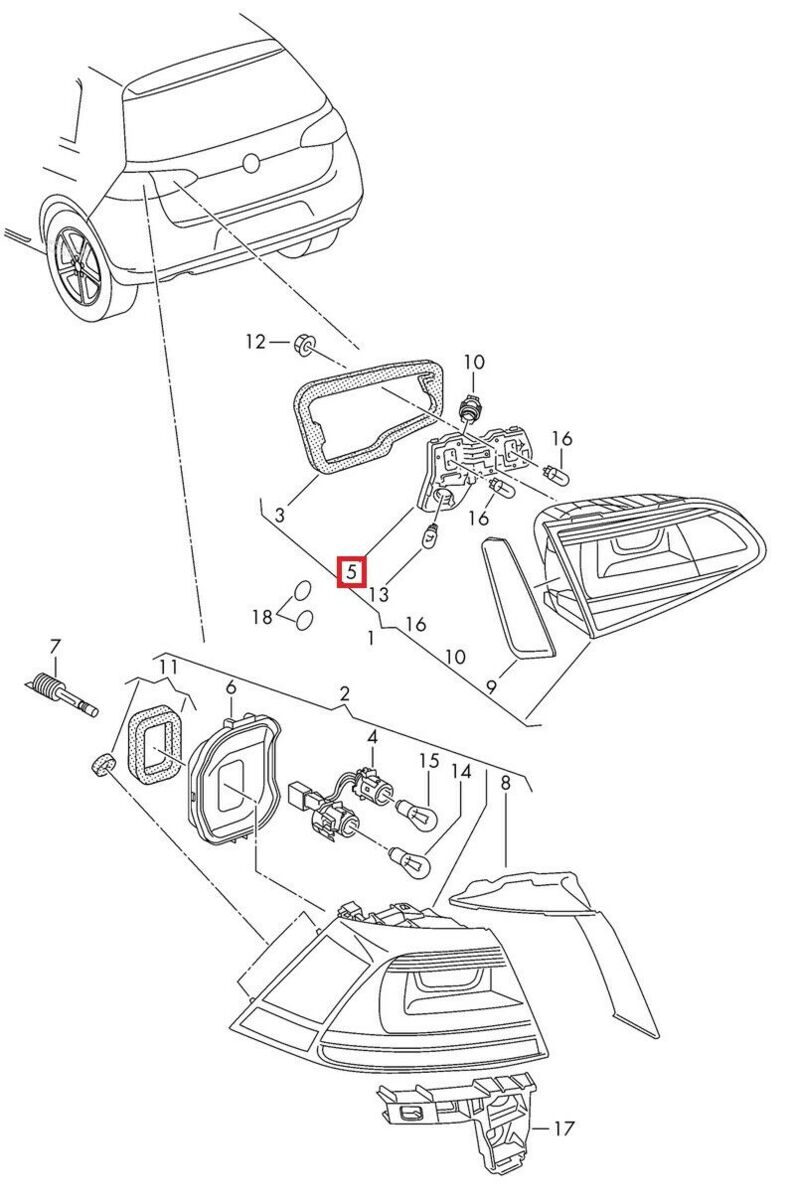 NEW GENUINE VW GOLF 13-17 INNER TAIL LIGHT BULB CARRIER RIGHT O/S LHD 5G0945260 - Image 2