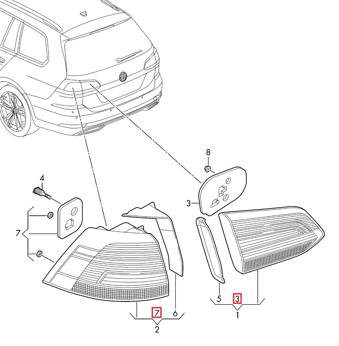 NEW GENUINE VOLKSWAGEN VW GOLF MK7 FACELIFT REAR LED RUNNING LIGHTS BLACK SET 5G1052200C - Image 2