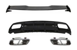 Valance Rear Diffuser Suitable for MERCEDES W176 A-Class (2012-2018) with Exhaust Muffler Tips and Roof Boot Lid Spoiler A45 Design Facelift