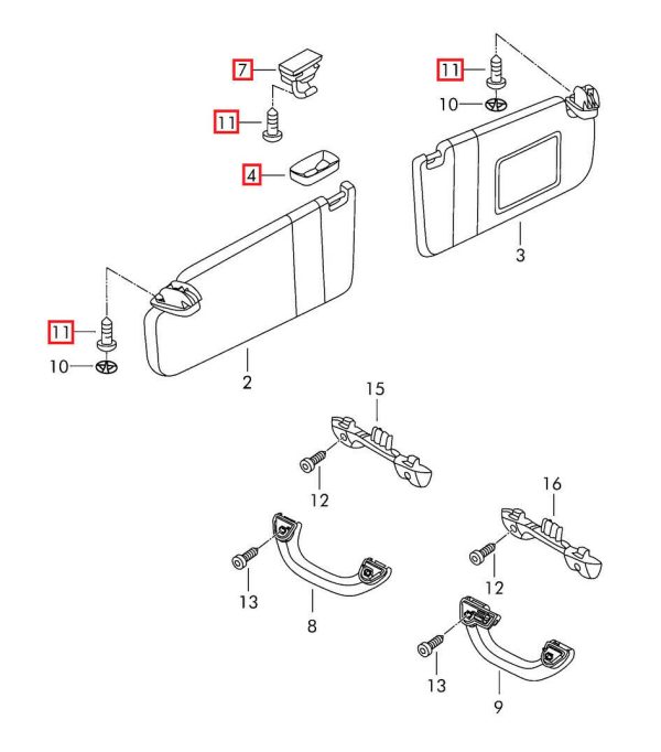 NEW GENUINE VOLKSWAGEN VW AMAROK CADDY GOLF SUN VISOR CLIP TITANIUM BLACK SET - Image 2