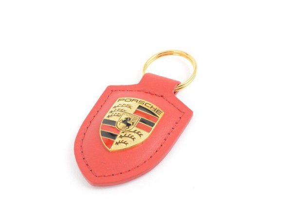 NEW GENUINE PORSCHE LEATHER METAL CREST KEY RING FOB CHAIN RED WAP0500920E - Image 2