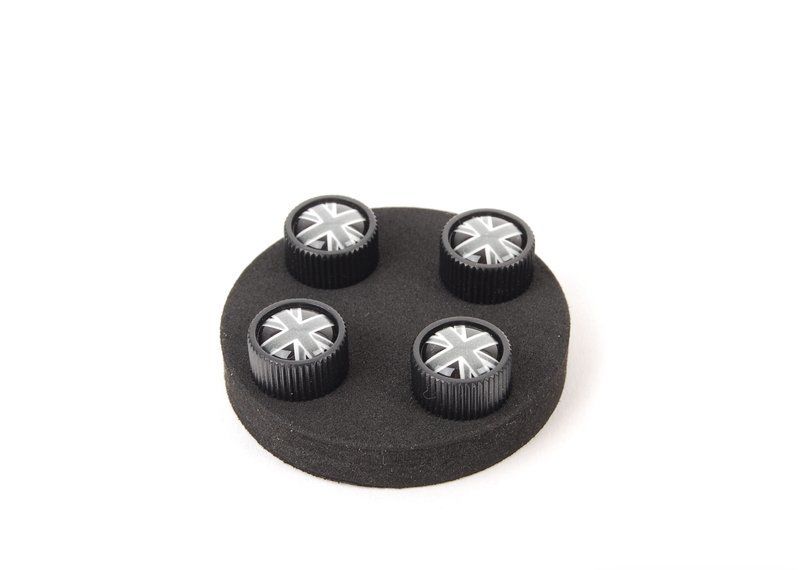 NEW GENUINE MINI BLACK JACK VALVE LOGO STEM CAPS SET FITS FOR ALL MINI 36122182347