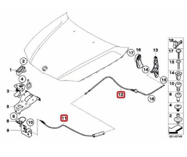 NEW GENUINE BMW 1 SERIES E81 E82 E87 E88 HOOD LOCK RELEASE CABLE + RELEASE CABLE 51237184603+51237201904 - Image 2