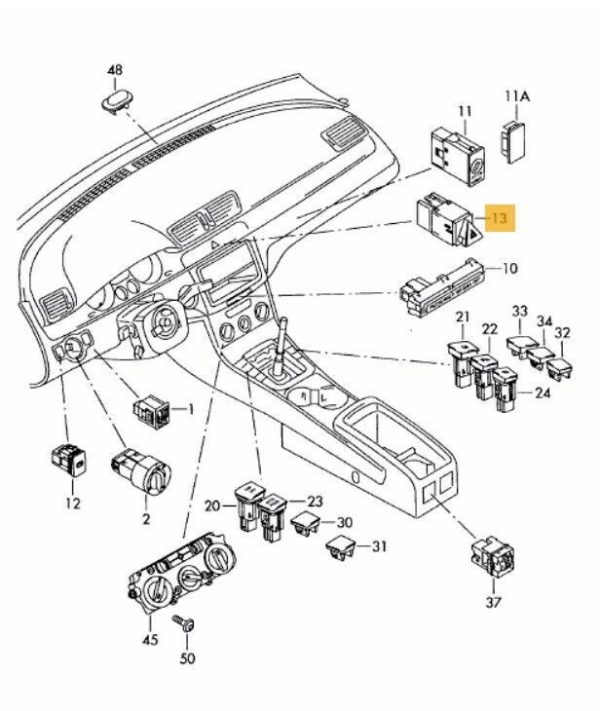 NEW GENUINE VW PASSAT B6 05-10 HAZARD WARNING LIGHT PUSH BUTTON SWITCH 3C0953509 - Image 2