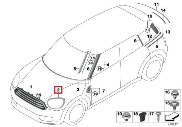 NEW GENUINE MINI F60 COUNTRYMAN FRONT HEADLIGHT SURROUND TRIM RIGHT O/S 51137388118 - Image 2