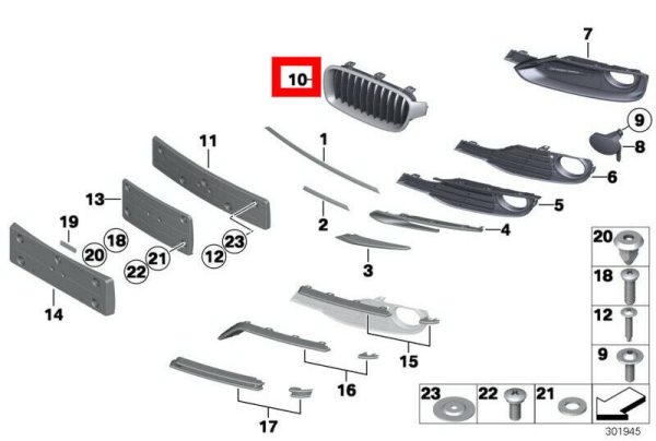 FOR NEW GENUINE BMW 3 SERIES F30 F31 REGULAR STYLE KIDNEY GRILL RIGHT O/S - Image 2