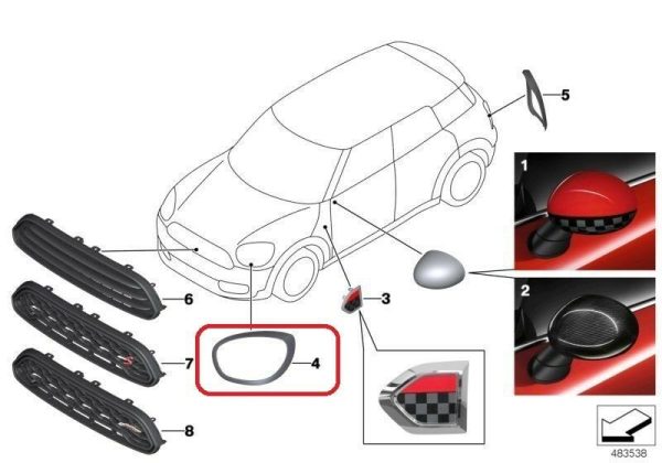 GENUINE MINI COUNTRYMAN F60 JCW FRONT HEADLIGHT PIANO BLACK SURROUND SET - Image 3