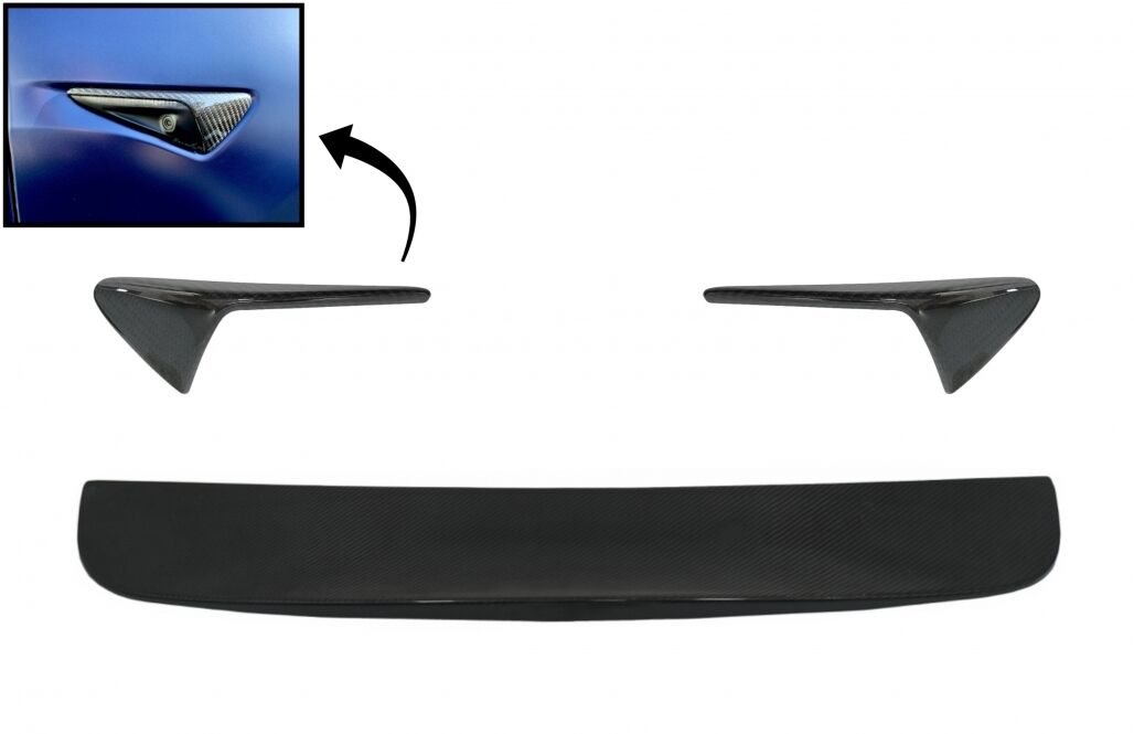 Add-on Trunk Spoiler Cap Wing and Turn Signal Covers Side Markers with AutoPilot 2 or greater suitable for Tesla Model X (10.2016-up) Real Carbon