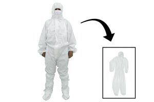 Coverall Overall Dustproof Workwear Jumpsuit Cotton and Polyethylene with Hood Washable size XXL, Waterproof, Washable