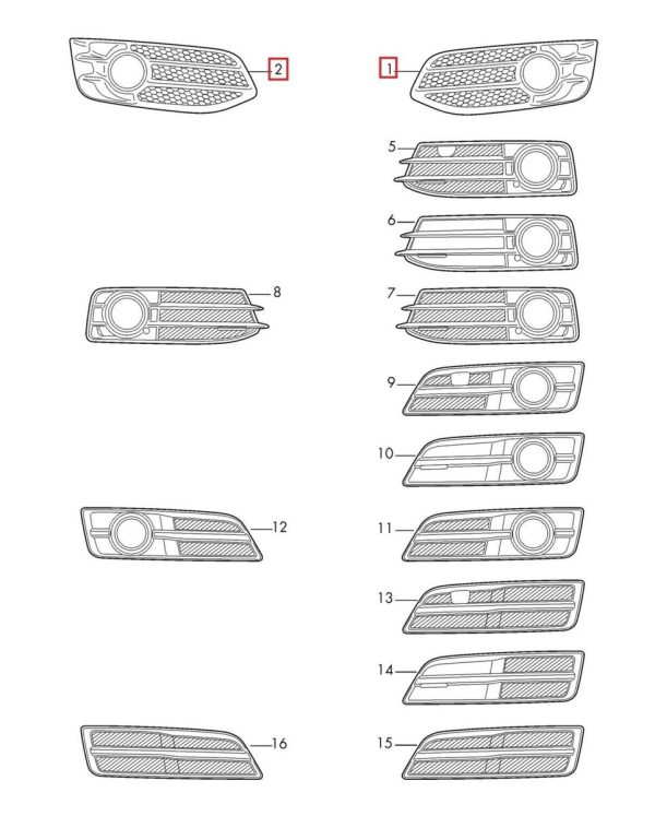 NEW GENUINE AUDI S3 2008-2012 FL FRONT BUMPER FOG LIGHT GRILL PAIR SET N/S O/S - Image 2