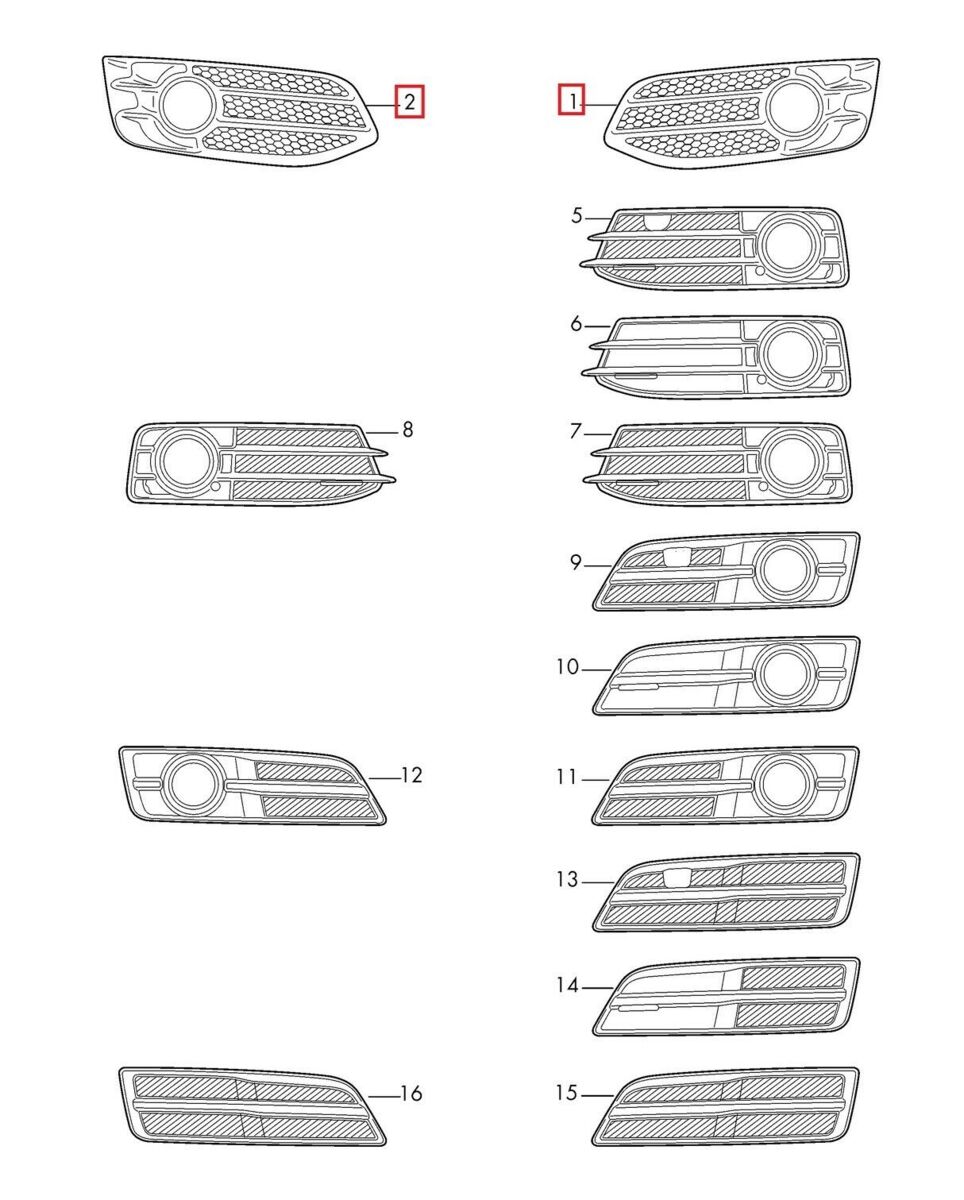 NEW GENUINE AUDI S3 2008-2012 FL FRONT BUMPER FOG LIGHT GRILL PAIR SET N/S O/S - Image 2