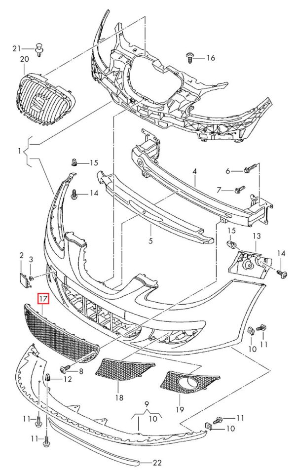 NEW GENUINE SEAT ALTEA XL 09-15 FRONT BUMPER LOWER CENTER GRILL 5P98536679B9 - Image 2