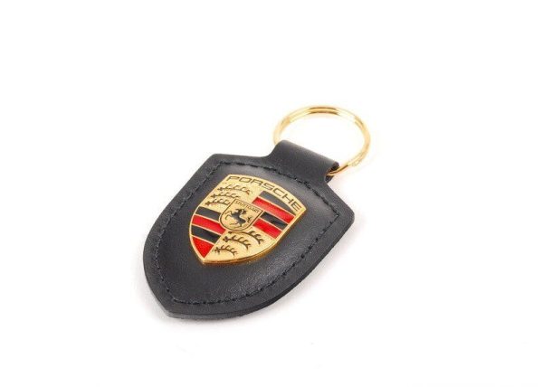 NEW GENUINE PORSCHE LEATHER METAL CREST KEY RING FOB CHAIN BLACK WAP0500900E - Image 2