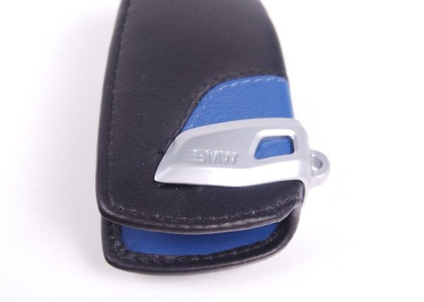 BMW NEW GENUINE 1 3 4 5 6 7 X4 KEY FOB CASE LEATHER BLUE/BLACK PROTECTOR 82292219915 - Image 3