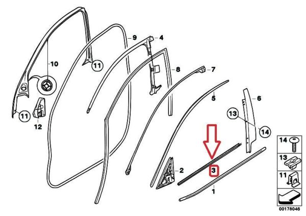 BMW GENUINE X6 SERIES E71 FRONT RIGHT DOOR INNER WINDOW CHANEL WEATHERSTRIP 51337179428 - Image 2