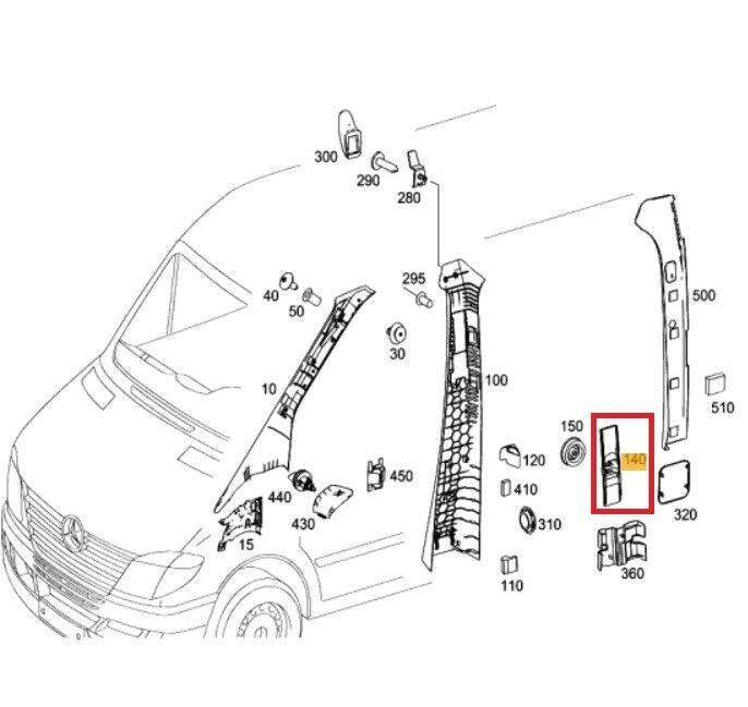 NEW GENUINE MERCEDES BENZ SPRINTER 906 FRONT SAFETY BELT COVER TRIM O/S LEFT A9066900007 - Image 2