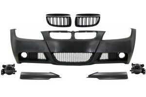 Front Bumper with Kidney Grilles and Spoiler Lip suitable for BMW 3 Series E90 E91 Sedan Touring (2004-2008) M-Technik Design