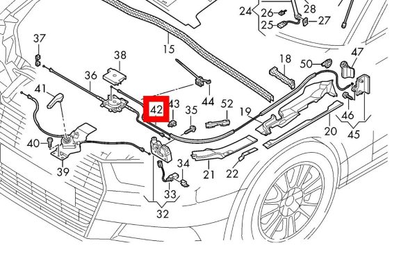 NEW GENUINE AUDI A4 S4 B9 16-20 FRONT BONNET LOCK RELEASE CABLE RHD 8W2823535D - Image 2