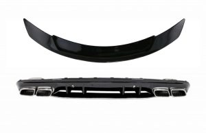 Rear Diffuser Silver Tips and Trunk Spoiler C63S Design for MERCEDES C-Class W205 (2014-2020) Only for AMG Sport Line