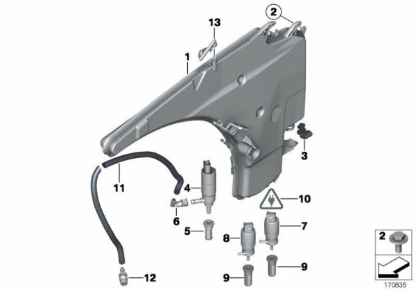 BMW NEW GENUINE F10 F11 F07 F12 F01 X3 X4 X5 X6 WINDSHIELD WASHER PUMP 67126934160 - Image 2