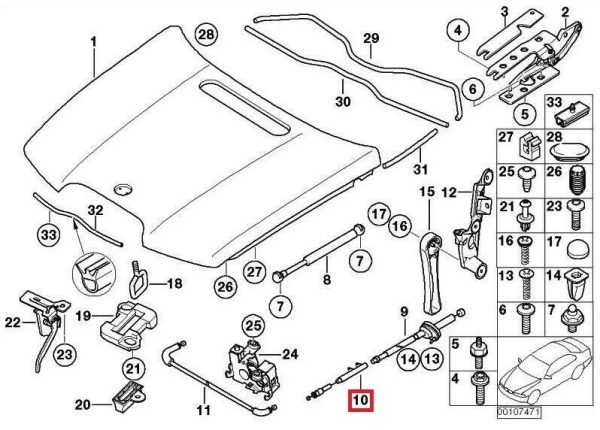 NEW GENUINE BMW 7 SERIES E65 E66 E67 HOOD BONNET LOCK RELEASE CABLE 51238240608 - Image 2